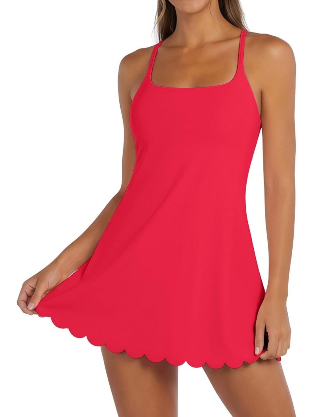 Stylish Women's Tennis Dress with Built-in Shorts & Bra - Scalloped Golf Design